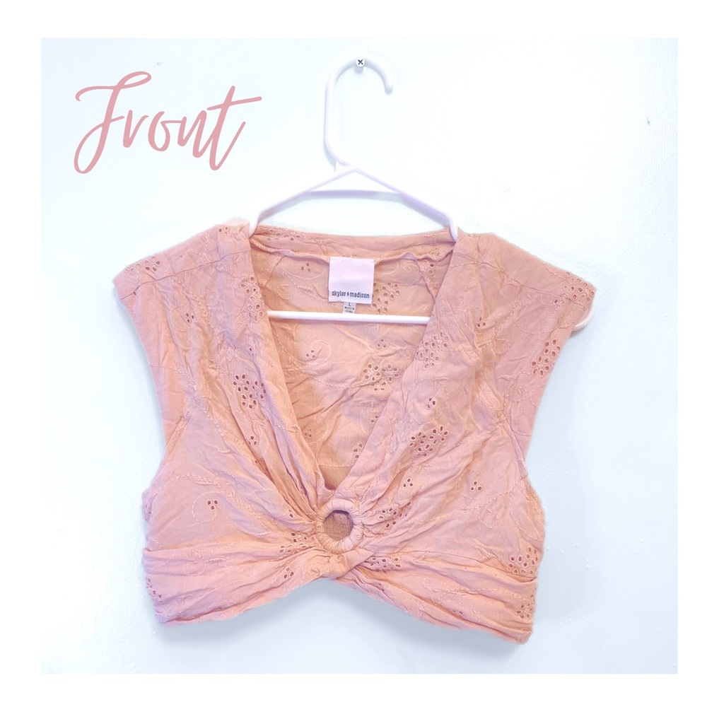 Skylar + Madison ring detail pink eyelet crop top